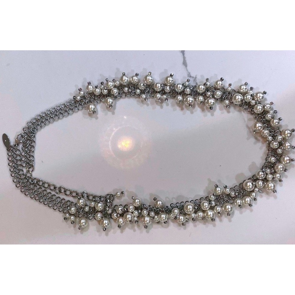 Faux Pearl Rhinestone Chain Belt Y2K Whimsygoth‎ Glam Silver Statement pc Chicos
